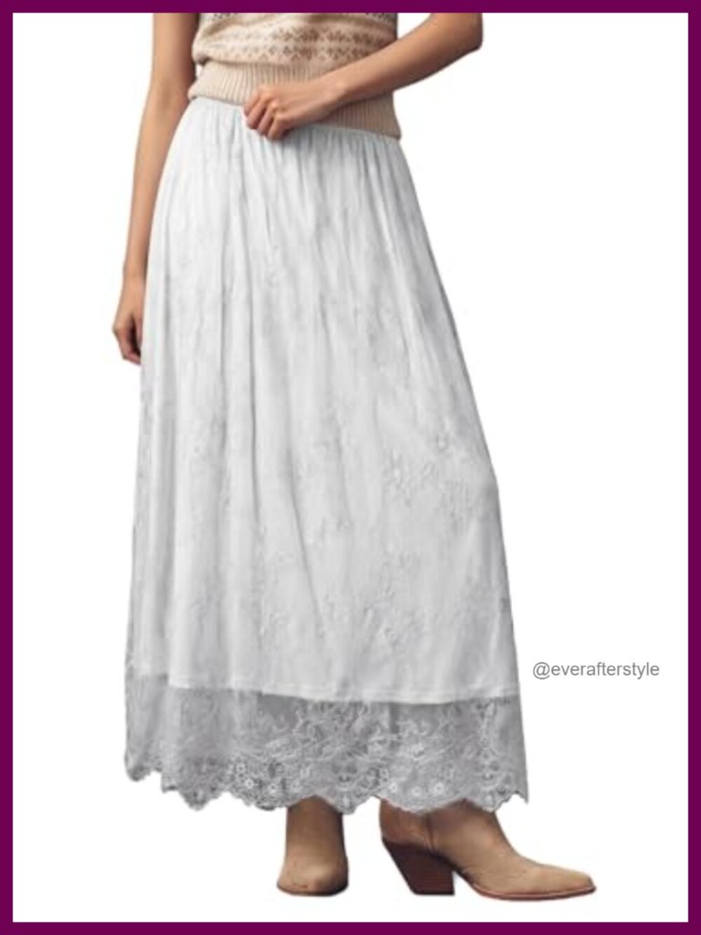 Boho Lace Maxi Skirt A-Line Flowy Long Skirt Polyamide Elastic Waist